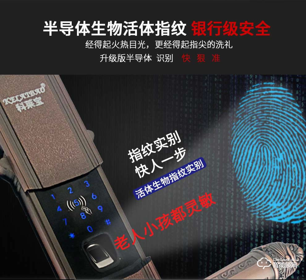 科莱宝智能锁 KLB-9010欧式别墅双开门对开门指纹锁
